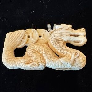 Carved & Signed Faux Ivory Dragon Netsuke/Pendant
